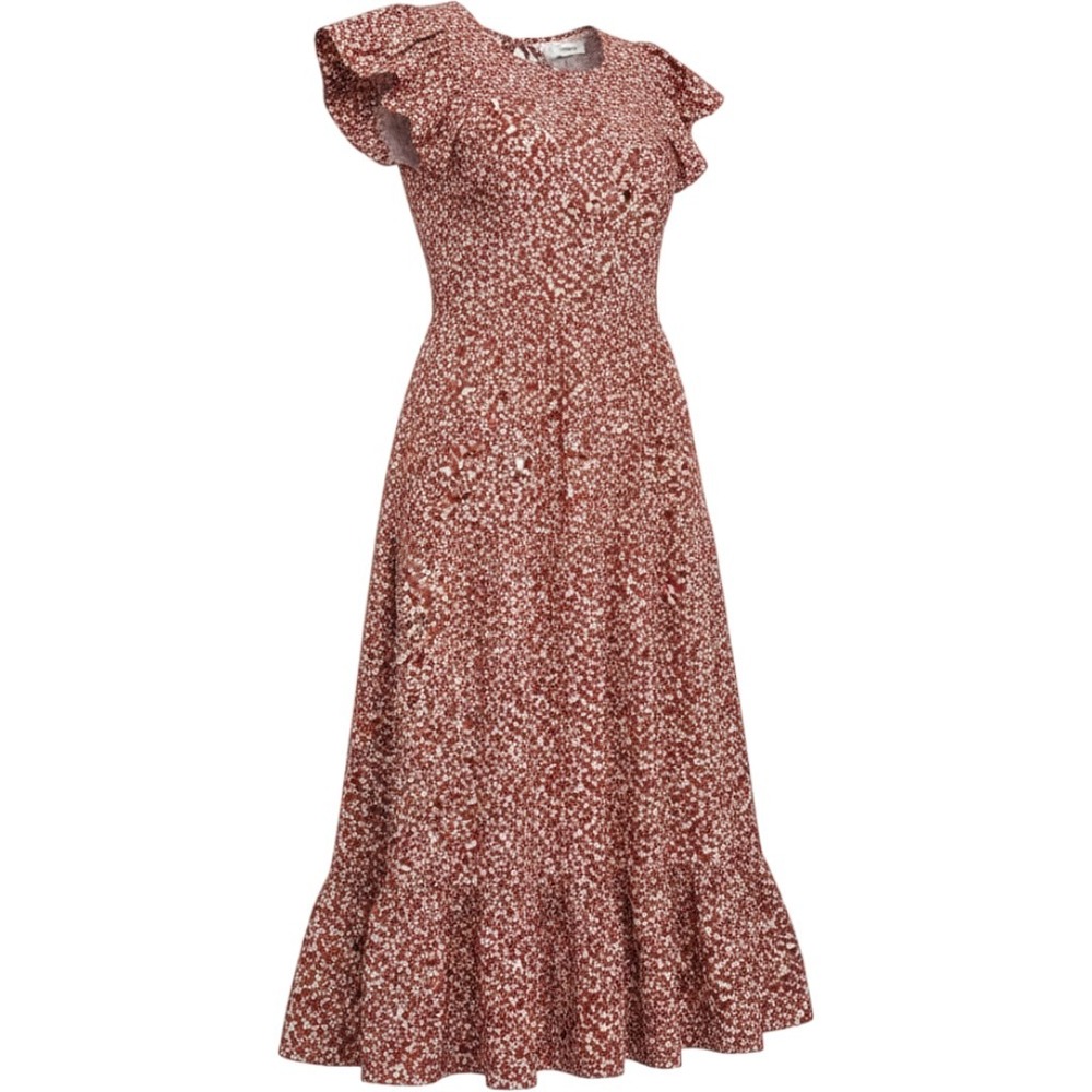 Old Navy Maxi Dress Womens M Rust Floral Smocked Flutter Sleeve Boho Cottagecore